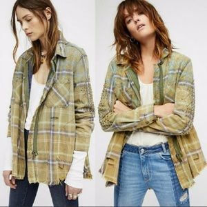 Free people distressed flannel jacket
